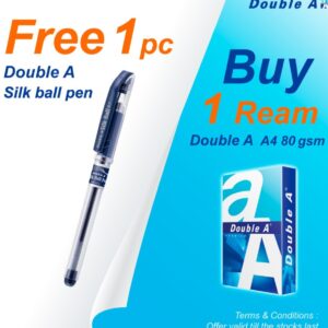 Double A A4 80gsm with silk ball pen free