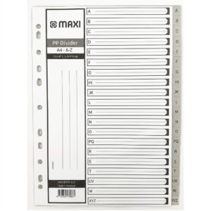 A4 PVC divider set with A-Z numbered grey tabs for file organization